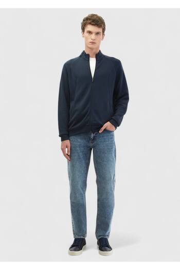 Ramsey Navy Blue Stand Collar Plain Sweatshirt