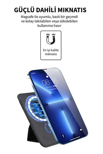 Fibaks iPhone 11 12 13 14 15 16 17 Plus Pro Max Manyetik Standlı Tutucu Deri Magsafe Cüzdan Kartlık Kılıf