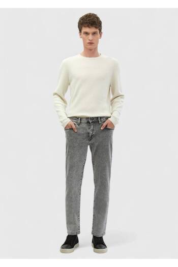 Ramsey Gray Straight Regular Fit Denim 100% Cotton Trousers