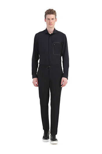 Ramsey Jogging Fit Sports Trousers - Black Patterned Knitted
