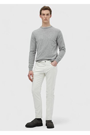 Ramsey Ecru Plain Woven Slim Fit Casual βαμβακερό παντελόνι