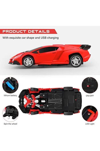 COOYA Remote Control Car Toy, 2.4Ghz Deformable Rmote-Controlled Robot with LED Light, 360° Rotating(Red)