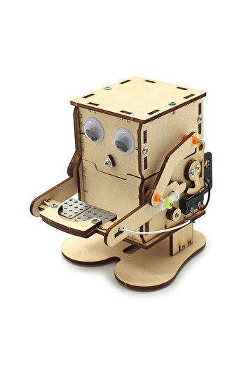 Choice Wooden DIY Robot Eating Coin Wood Model Teaching Learning Stem Project Kit for Kid Science Experimen