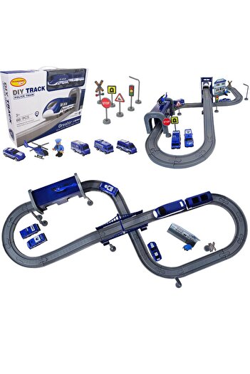 Salamandra Train Circuit with Cars, Helicopter, Policeman and Traffic Signs, 66 pieces, Salamandra Kids