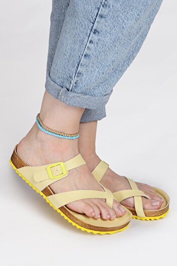 Jump 50008 Single Buckle Yellow Women's Flip Flops