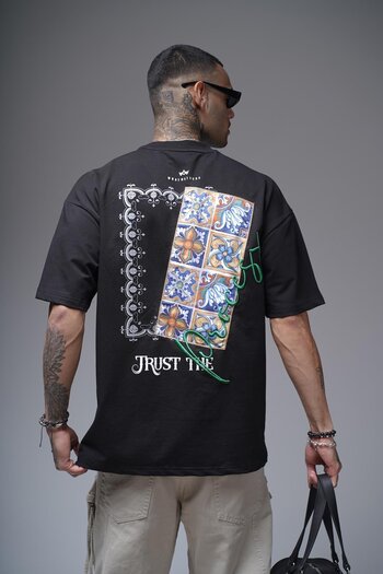 king brich Μπλουζάκι Unisex Oversize με στάμπα με γαρνιρισμένη πλάτη και λεπτομέρεια κεντήματος