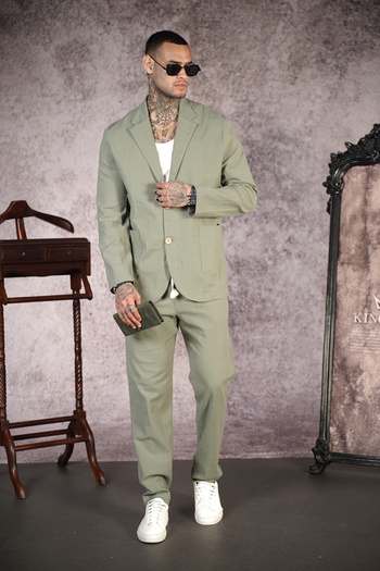 Butik Trend We Lycra Linen Fabric Regular Fit Blazer Jacket and Pants Set