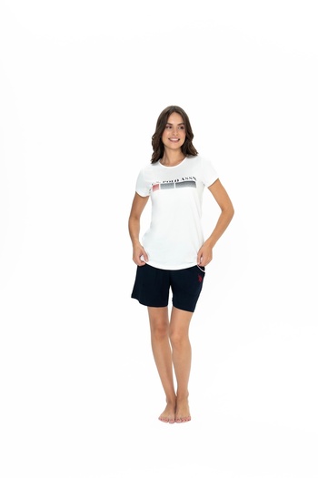 U.S. Polo Assn. U.S. Polo Assn. Women's Crew Neck Shorts-T-Shirt Ecru Pajama Set - Ilc2.20R00F4T