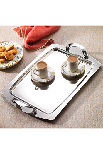 Schafer Ottoman Large Size Steel Tray 1 Piece-Silver