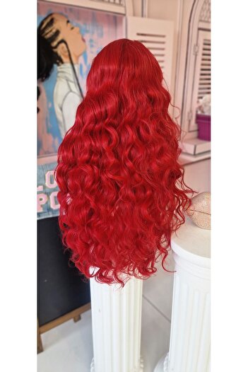 LOLLY PONY Dalgalı Kırmızı 85 cm Kore Fiber Sentetik Ön Tül Peruk