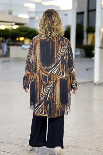 yagmurberen Unlined Stone-Embroidered Shawl Collar Jacket Buzzy Bluz Waist Elastic Fabric Pants Large Size 3-Piece Set