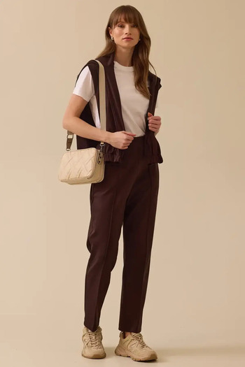 SEÇİL Women's Brown Elastic Waist Ankle Length Pants