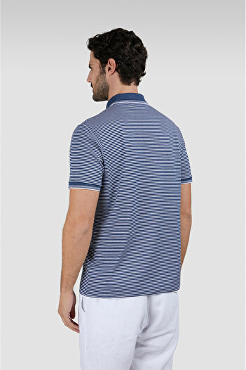 PAUL&SHARK Erkek Polo Yaka Çizgili Kısa Kollu Pamuklu Mavi-Beyaz Polo Yaka T-Shirt 25411226-120