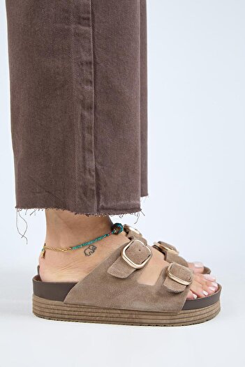 Manijero Alexa Women's Leather Genuine Leather Double Buckle Platform Mink Slippers