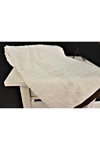 Ender Home Банний рушник з квітковим візерунком, 100% бавовна, 70x140 см - кремовий