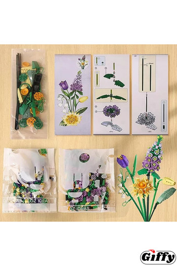 giffy Mini Block 534 Pieces Purple, Yellow Tulips and Flowers