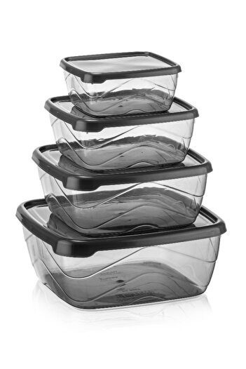 ELDİPA 4-Piece Square Lid Storage Paper 4-Piece Dry Food Pulses Anthracite