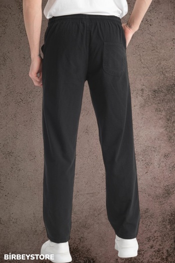 BİRBEYSTORE Summer Linen Trousers Raw Cloth Sweatpants Elastic Waist Unisex Comfortable Fit
