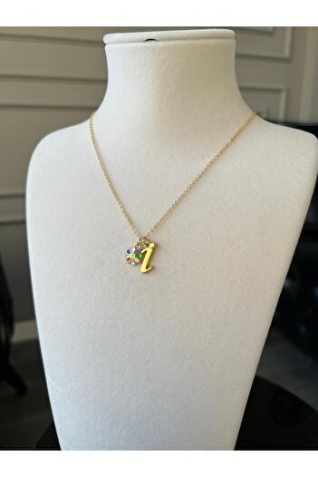 Store Letter Necklace - with Flower Motives Steel Chain