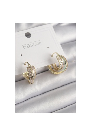 Skygo Brass Gold Color Zircon Stone Hoop Model Women's Earrings - Tj-Bkp10001