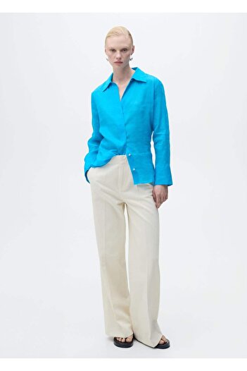 MANGO Woman Ramie Shirt with Hidden Buttons