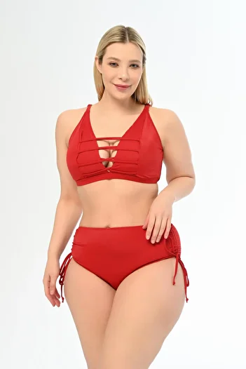 AQUAVİVA Red Large Size Aquaviva Venezia Cross String Low-cut Bikini Set