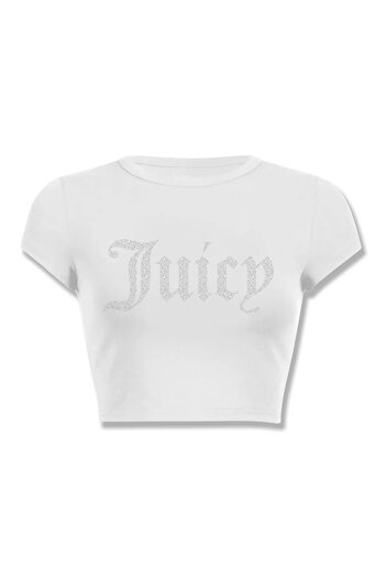 3 ROPE Juicy Rhinestone Στραντζαρισμένο 100% Βαμβάκι Crop Λευκό