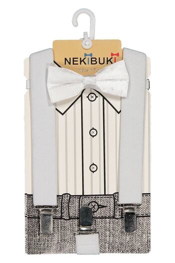 NEKİBUKİ Boy's White Trouser Suspender Bow Tie Set 1-9 Years