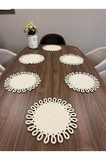 Türkmen Ev Tekstil Jute, Wicker Color American Service, 6Supla Plate Set