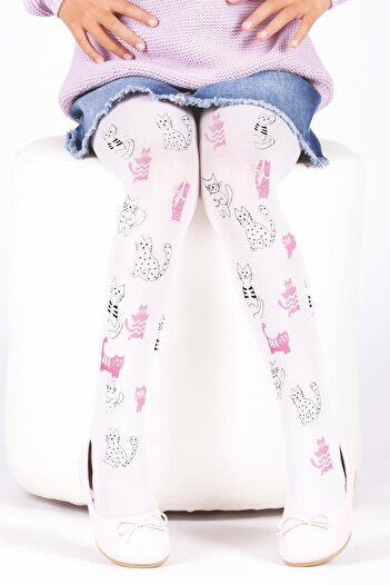 Daymod Cats Kids Pantyhose White