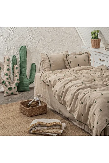 Ecocotton Larina Baby Bedding Set - 100% Organic Cotton, Muslin Embroidered, Beige, 100X150 cm