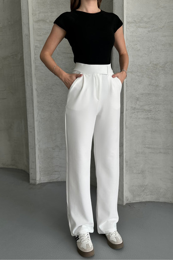 macharel jeans White Women's Lycra Velcro Closure Palazzo Trousers