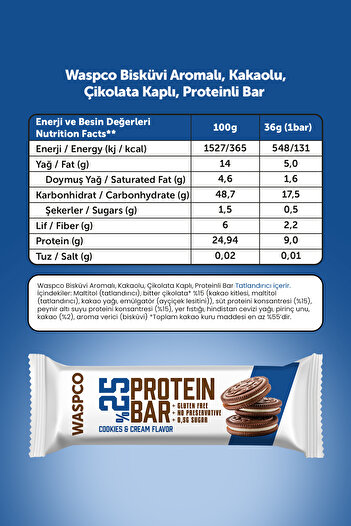 Waspco Bitter Çikolata Kaplı Protein Bar Karma Kutu 36g x 12 Adet (3 Çeşit)