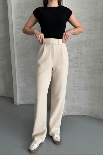 macharel jeans Cream Women's Lycra Velcro Closure Palazzo Trousers