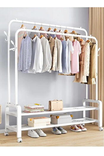 Primo Plus Metal Clothes Hanger Organizer and Black Clothes Stand with Wheels