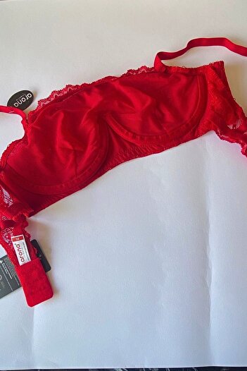 Moldina Women's Red Underwire Lace Bustier Bra Set