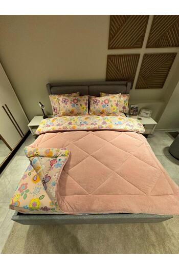 Violacasa Double Welsoft Pufidik Sleeping Set (with Elastic Sheets) Powder Flower