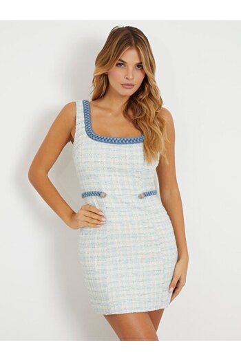 Guess Rochie standard pentru femei cu guler polo albastru - alb W4RK16WFWV2-FB2Y