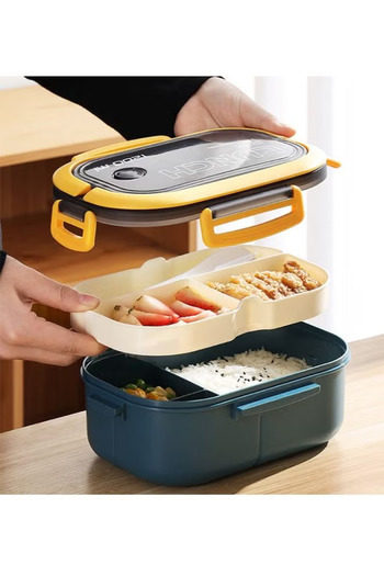 COOYA 2 Layer Portable Hermetic Lunch Box, with Fork Spoon, Leakproof Microwavable Prevent Odor