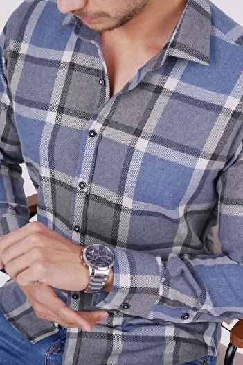 Etikmen Μπλε γκρι καρό ανδρικό πουκάμισο Slimfit Lumberjack