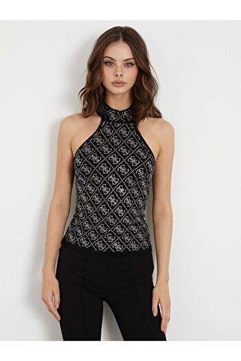 Guess Pulover negru normal cu gât polo pentru femei W4RR57Z2YK2-JBLK