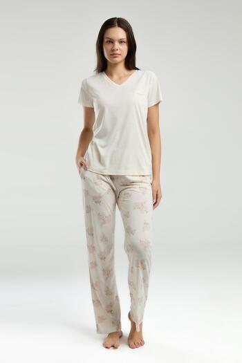 Pierre Cardin Women's V-Neck Viscose Pajama Suit, Pocket Detail