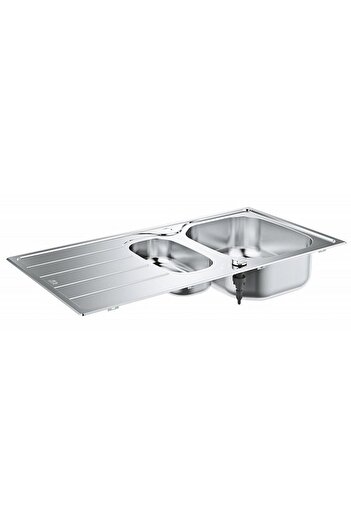 Grohe Chiuveta bucatarie Grohe 31564SD1, 2 cuve, montare pe blat, kit montaj si evacuare, Argintiu
