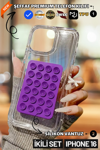 EWEC Set of Two |   Transparent Premium Phone Case and Phone Holder Silicone Suction Cup Compatible with iPhone 16