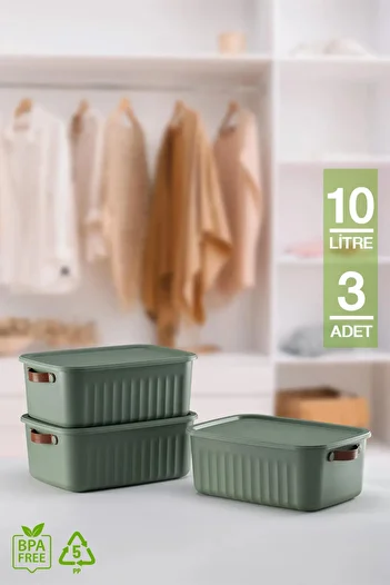 HOMENIVA 3 Pieces 10 Lt Multi-Purpose Organizer Box with Lid, Decorative Storage Box