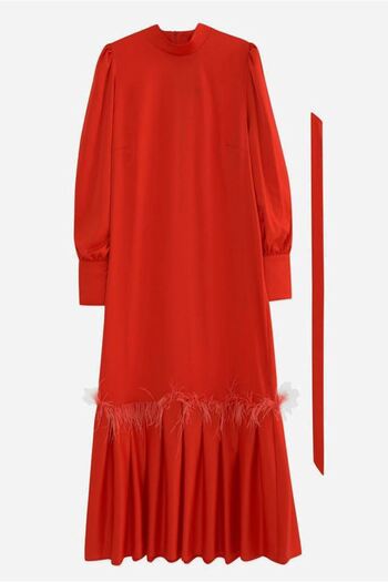 Moda Rosa 24k9282 - Light Red - Puane Skirt Furry Satin Evening Dress