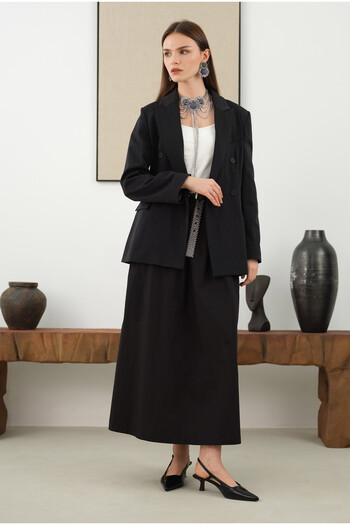 HEQA Black Gathered Cotton Skirt