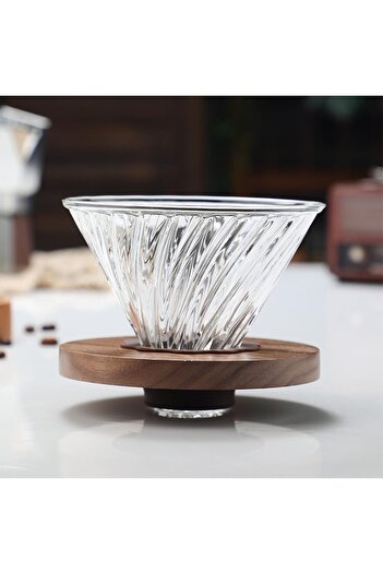erorex V60 Glass Coffee Dripper With Black Walnut Pallet Coffee Filter Cup Size V02