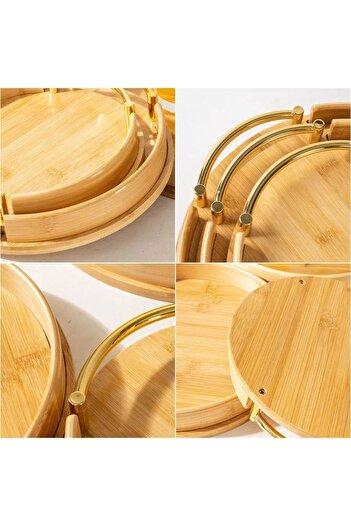 morponi Bambu Oval Gold Saplı Lüks Servis Tepsisi - Sunum Tepsisi 35 Cm 1 Adet