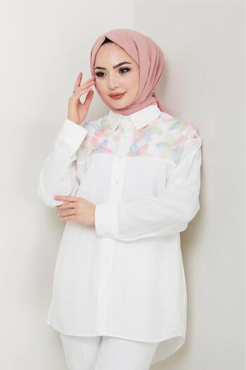 HİFADEN Women's Sequin Detail Floral Belted Hijab Shirt
